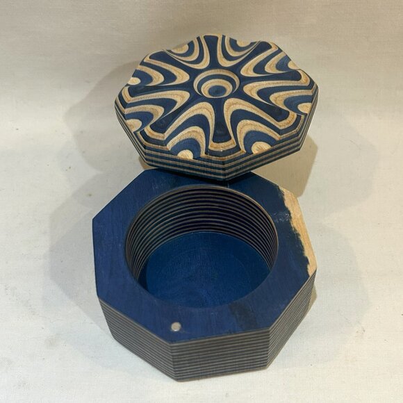 Island Bamboo Pakkawood Salt Cellar Spice Box Trinket Box Blue w/ Magnet Lock - Picture 5 of 6